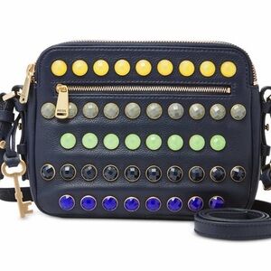 Fossil Navy Crossbody Bag with Colorful Studs